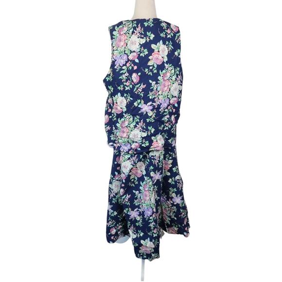 Vintage 80s Navy Blue Floral Vest and Midi Skirt Matching Set XXL - Picture 4 of 4